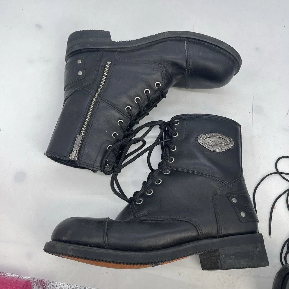 Harley Davidson Leather Boots Mens 9 Black Side Zip Up Black Lace Up Ride 98003
